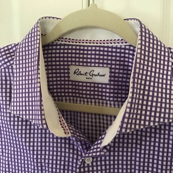 Robert Graham gingham checkered purple shirt 17.5 - Picture 2 of 9